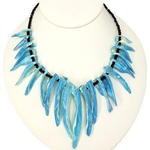 Blue Shell Necklace 24" Beaded Surfer Boho  Bohemian Summer Hippie Native